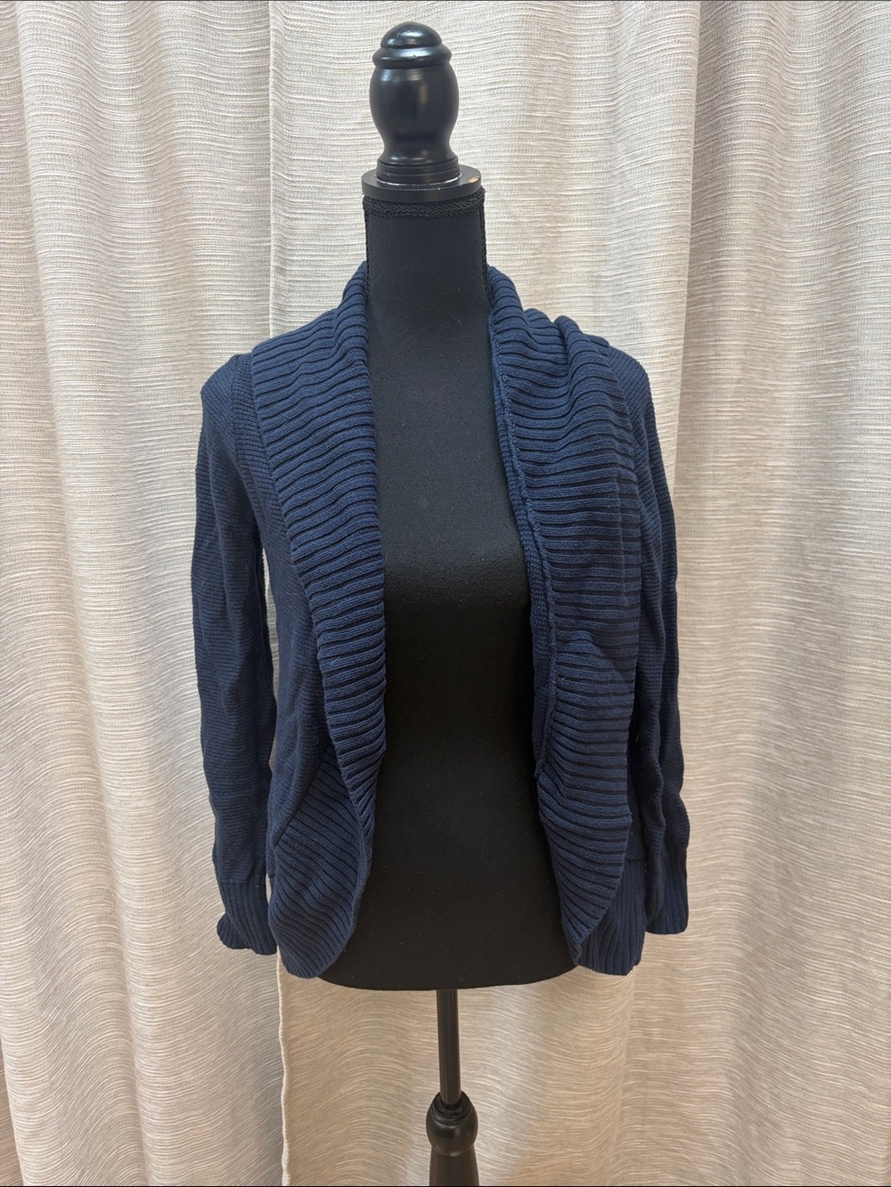 Eddie Bauer Open-Front Navy Ribbed Shawl Collar Cardigan